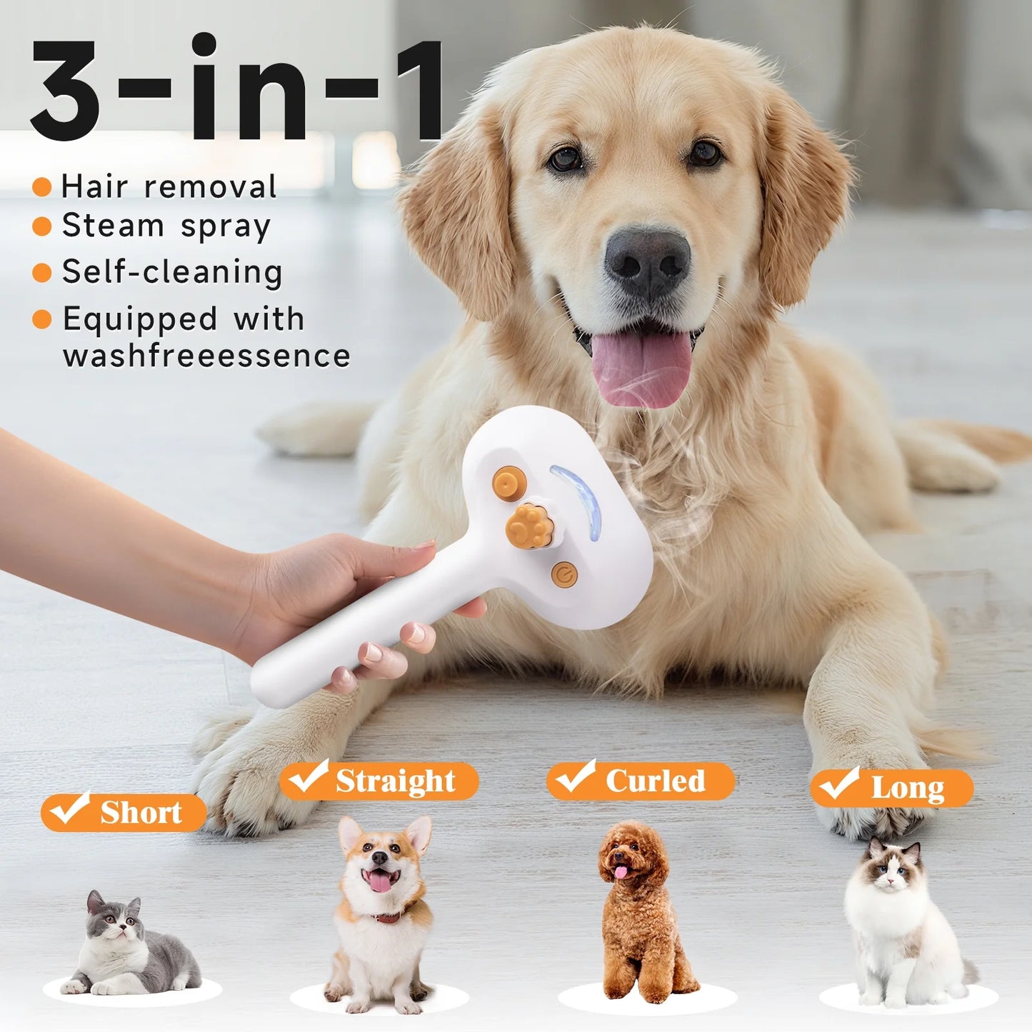 Ultimate 3-In-1 Pet Steam Brush Set - Grooming Comb, Defur Tool & Water-Assisted Hair Removal for Dogs & Cats!
