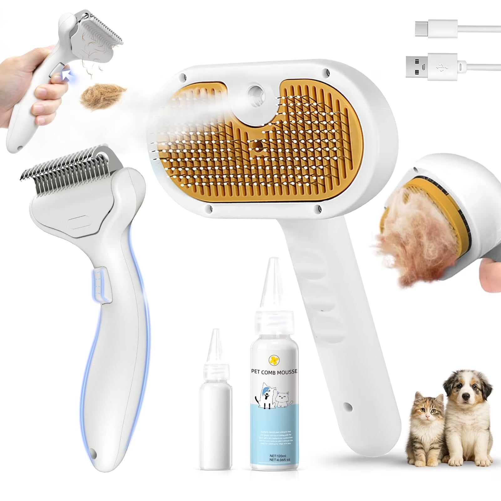 Ultimate 3-In-1 Pet Steam Brush Set - Grooming Comb, Defur Tool & Water-Assisted Hair Removal for Dogs & Cats!
