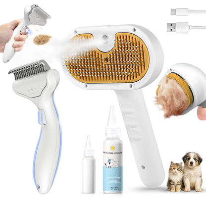 Ultimate 3-In-1 Pet Steam Brush Set - Grooming Comb, Defur Tool & Water-Assisted Hair Removal for Dogs & Cats!